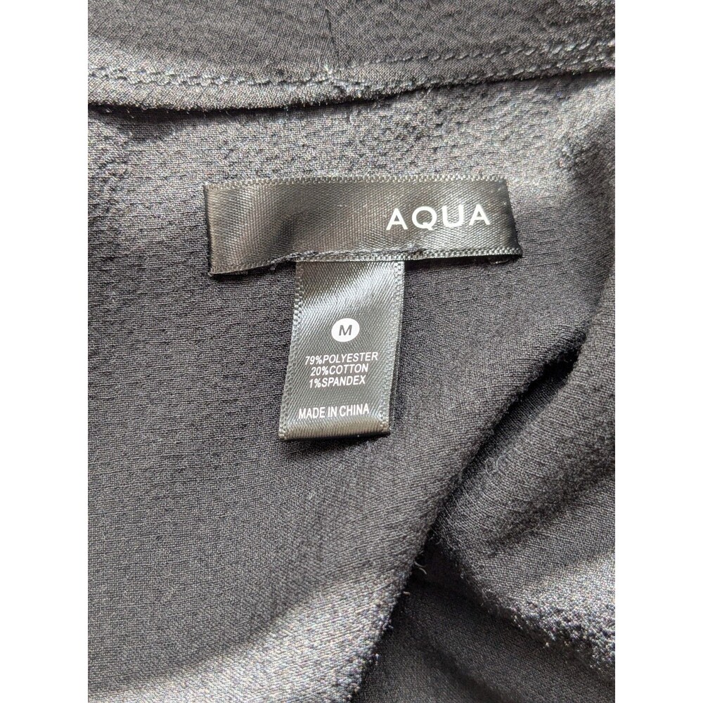 Aqua Long Sleeve faux Wrap V-Neck Crepe Blouse Black M - Picture 3 of 4